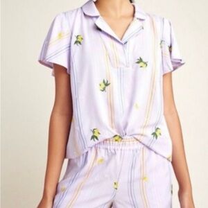 Anthropologie Lemons & Stars Embroidered Pajama Shirt Lounge Casual